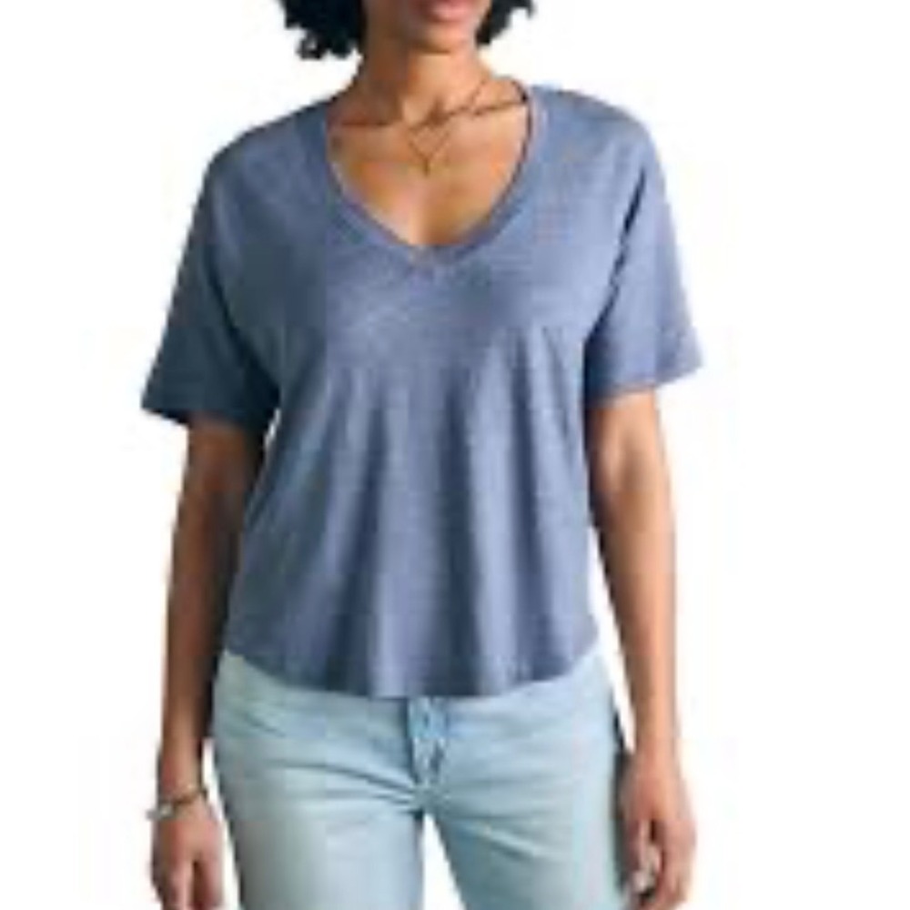 Faherty Oceanside 100% Linen V-Neck Tee S Short Sleeve Tee Folkstone Blue Gray
